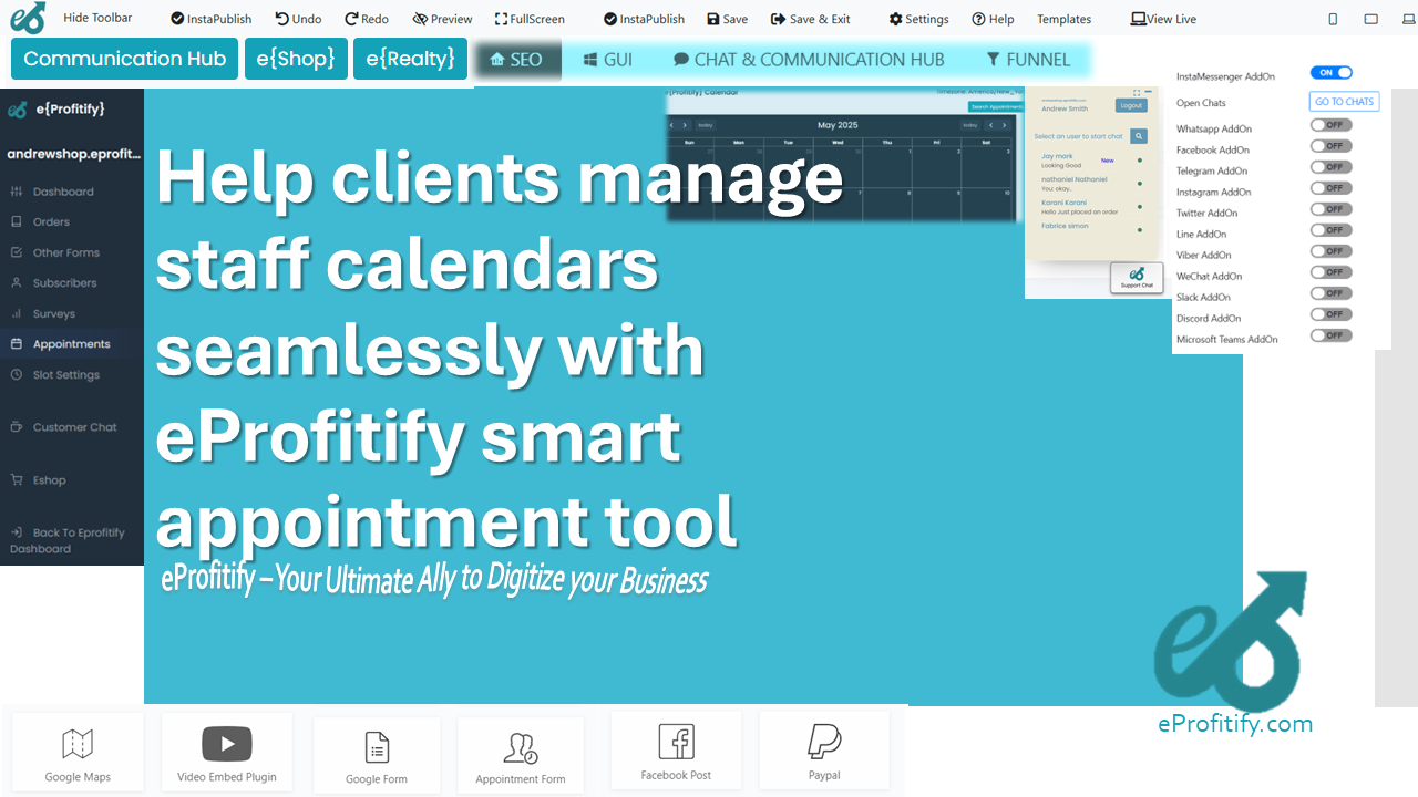 Help clients manage staff calendars seamlessly with eProfitify smart appointment tool